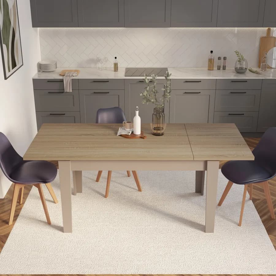 Tavolo allungabile 140-190x80 cm tortora con top rovere - Amigo