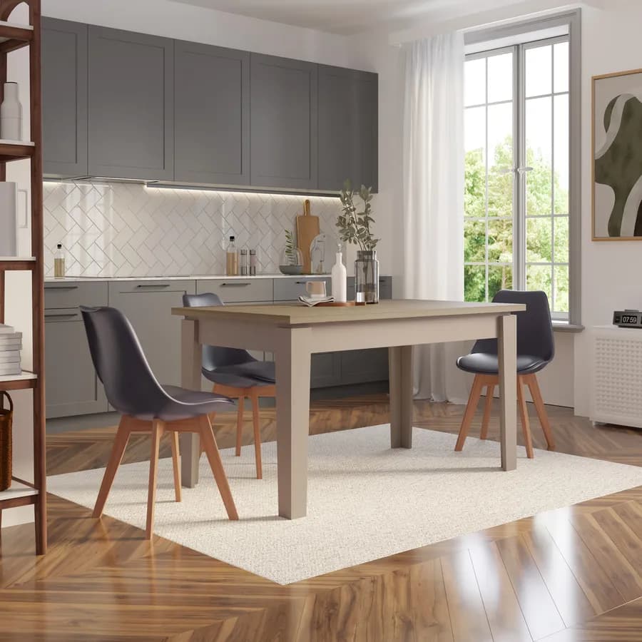 Tavolo allungabile 140-190x80 cm tortora con top rovere - Amigo