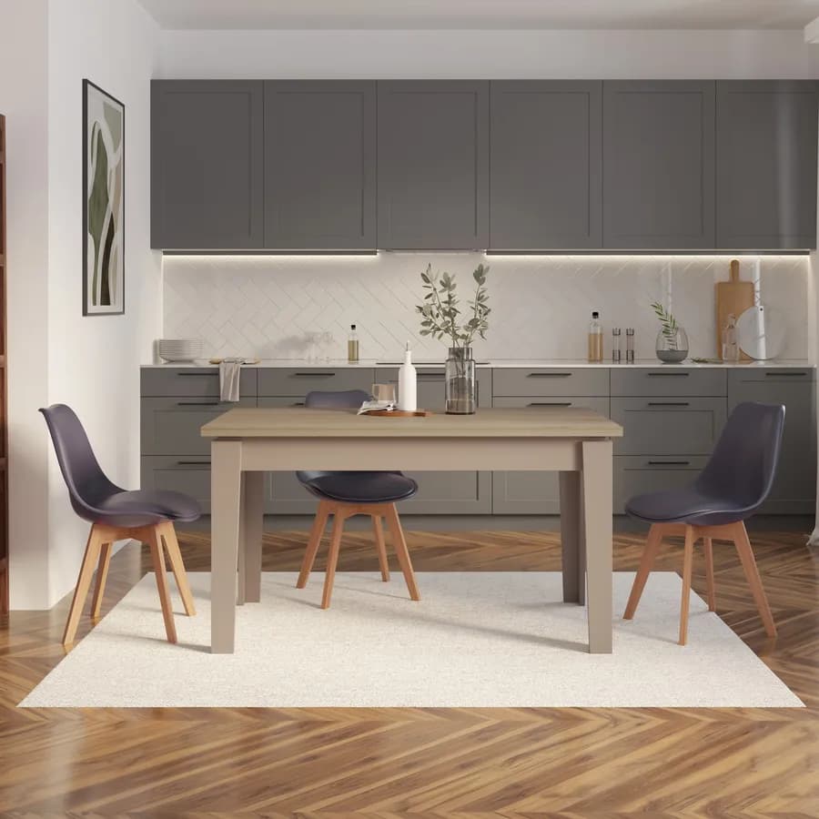 Tavolo allungabile 140-190x80 cm tortora con top rovere - Amigo