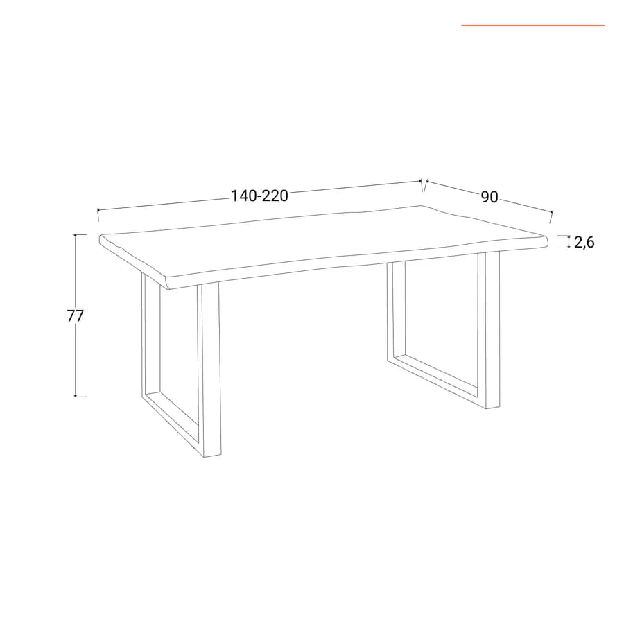 Tavolo allungabile 140-220x90 cm piano in legno di mango 26 mm e gambe a U 5x5 in metallo nero - Freia Mango
