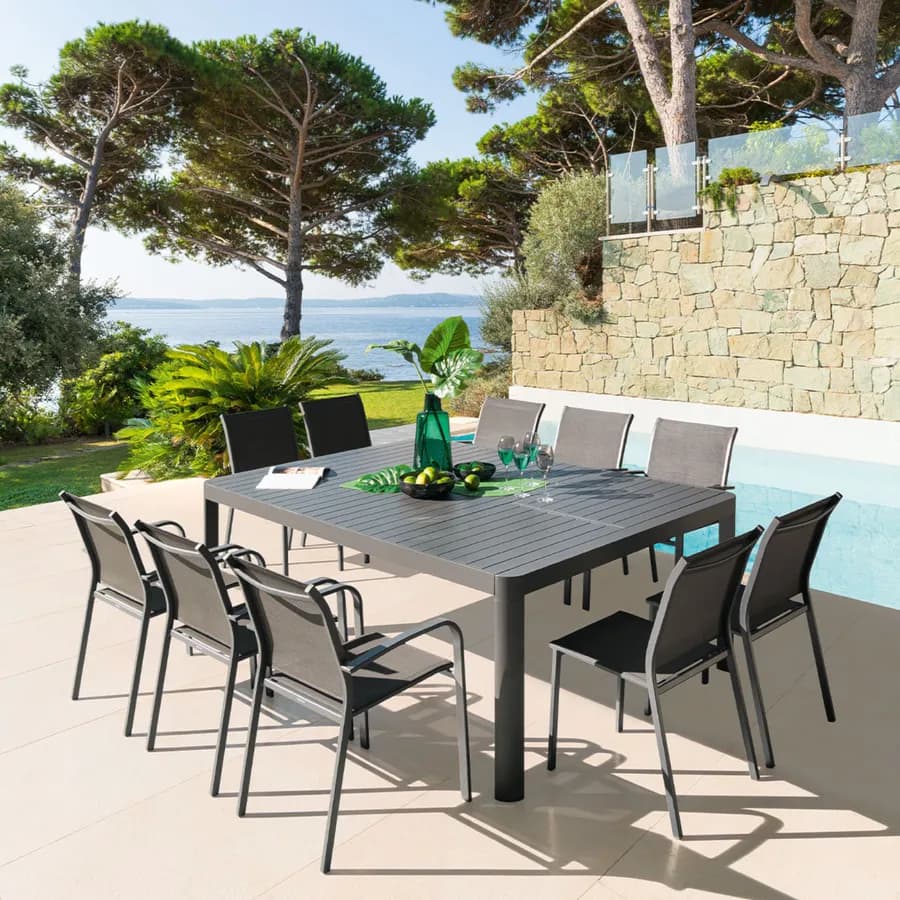 Tavolo allungabile 142/202x142 cm in alluminio grafite - Antonaz