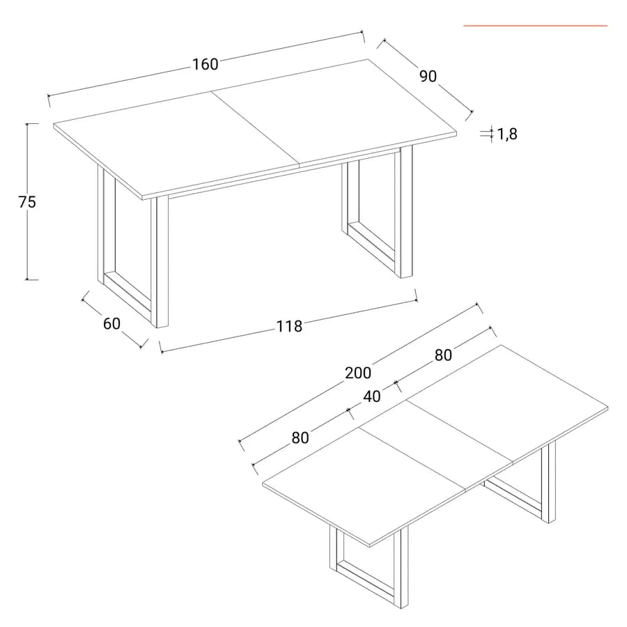 Tavolo allungabile 160-200x90 cm top effetto rovere con gambe in legno antracite - Carson