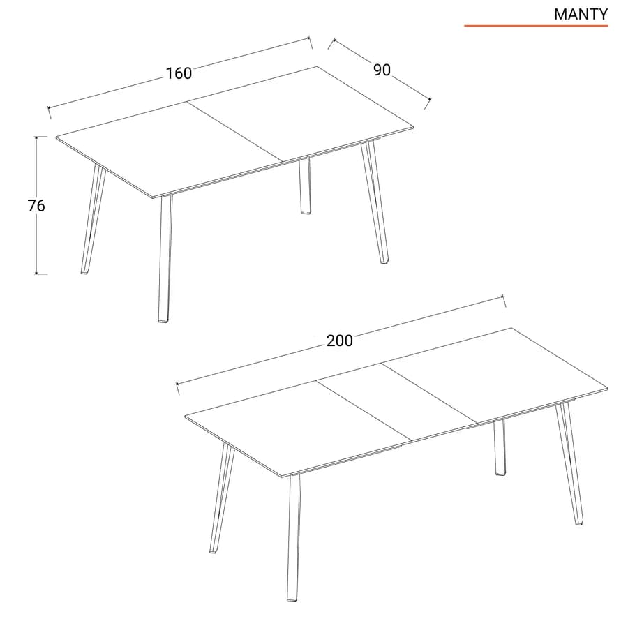 Tavolo allungabile 160-200x90 cm in effetto rovere quercia e gambe in metallo nero - Manty