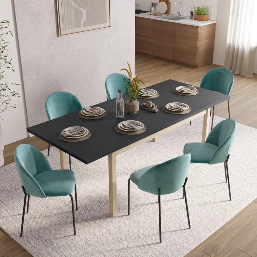 Tavolo allungabile 160-215x90 cm in legno rovere con top antracite - Salem