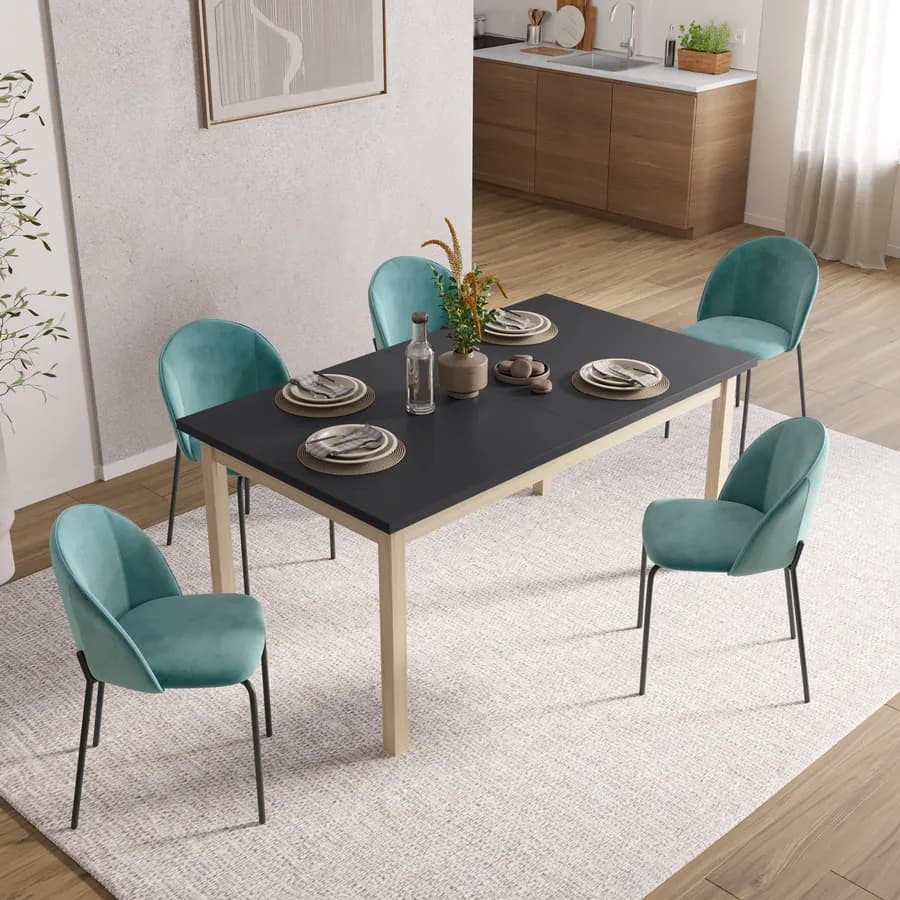 Tavolo allungabile 160-215x90 cm in legno rovere con top antracite - Salem