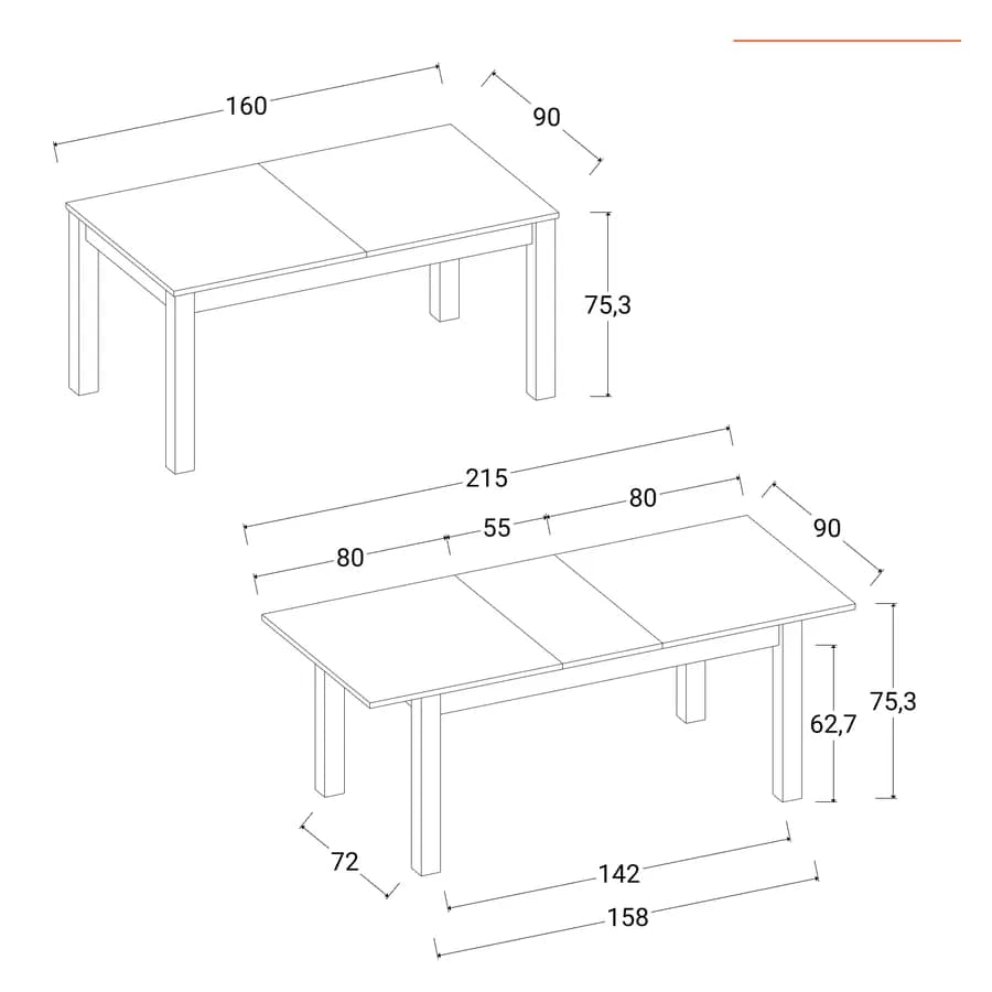 Tavolo allungabile 160-215x90 cm in legno rovere con top antracite - Salem