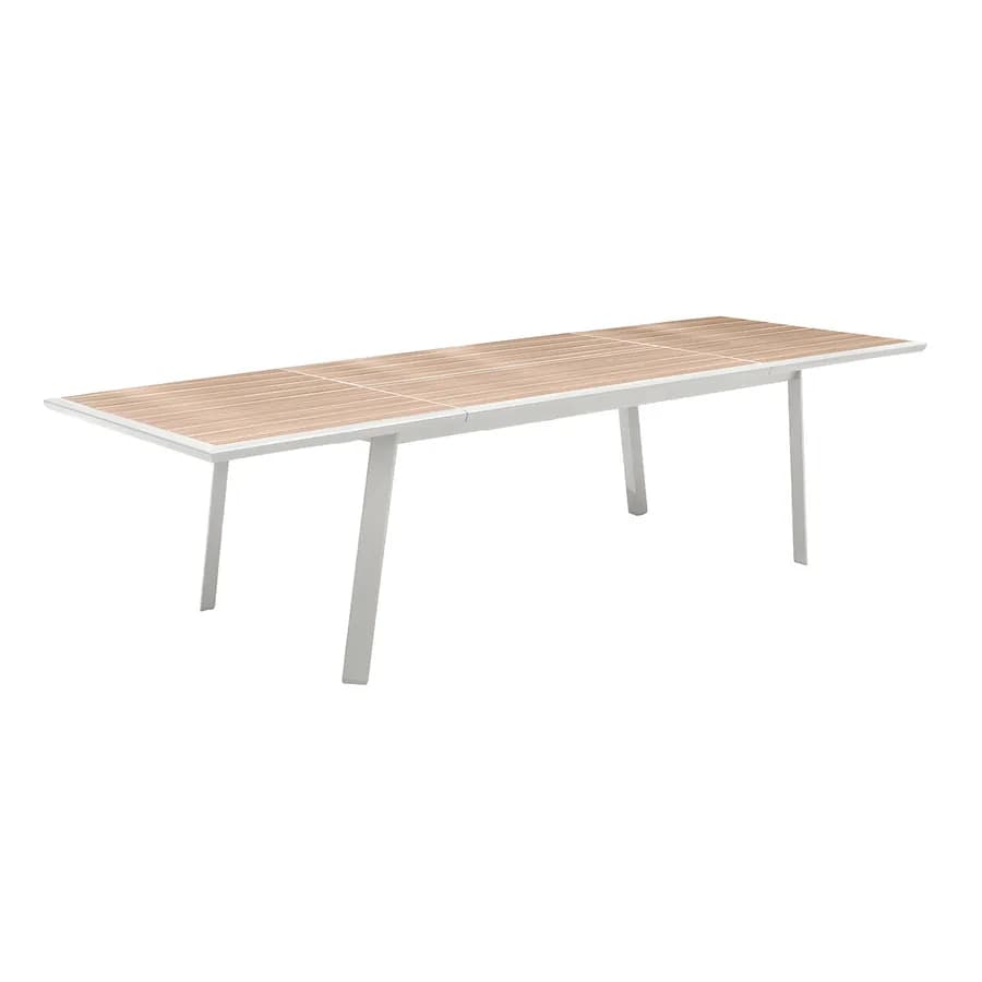 Tavolo allungabile 220/314x100 cm in alluminio bianco con top effetto legno - Coby
