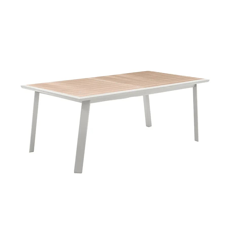Tavolo allungabile 220/314x100 cm in alluminio bianco con top effetto legno - Coby