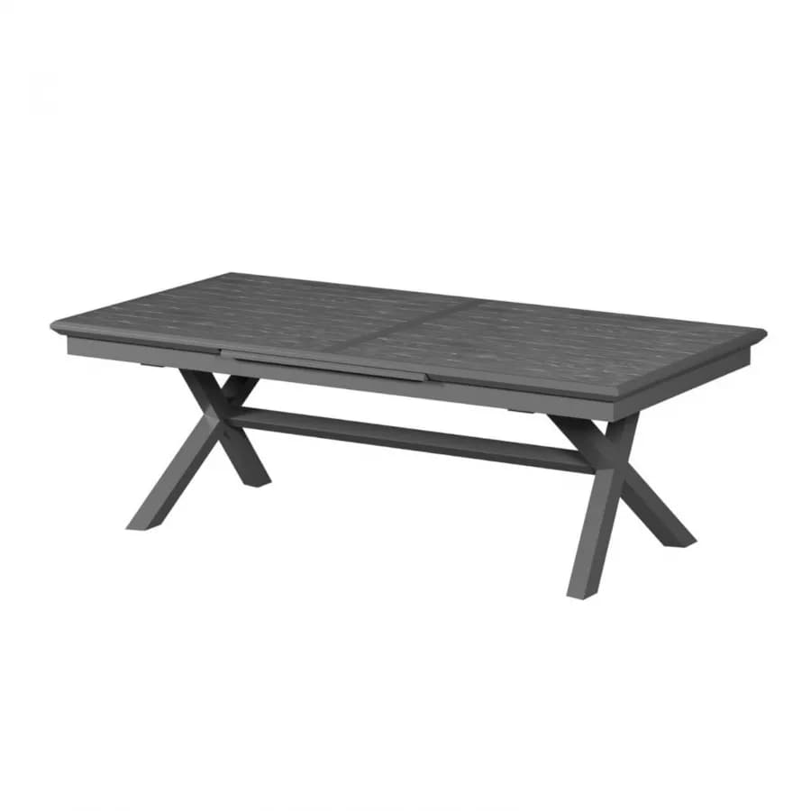 Tavolo allungabile da esterno 250/330x113 cm in alluminio grafite con top a doghe effetto legno - Jalime