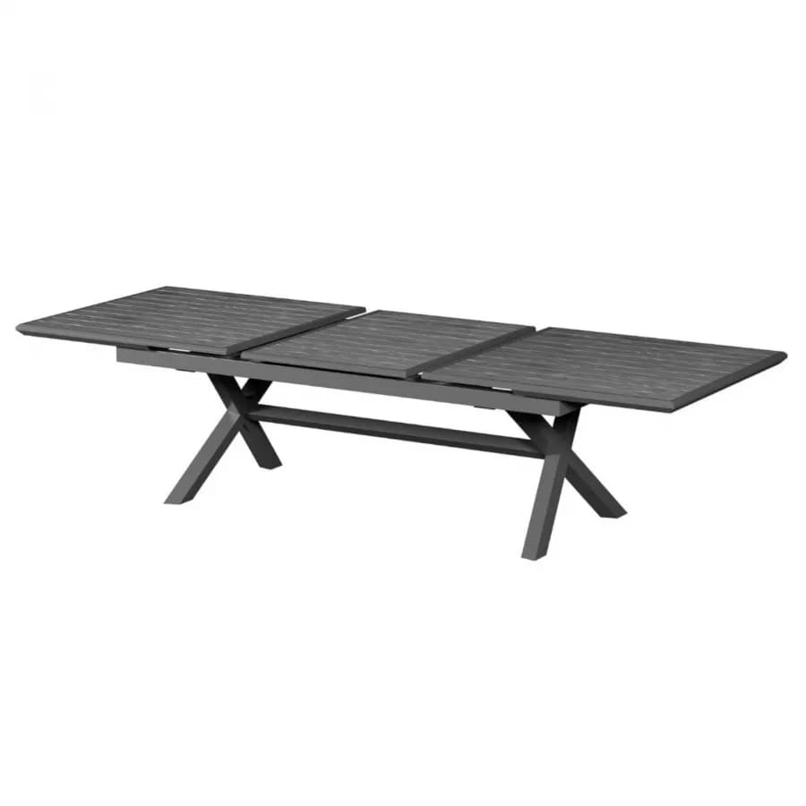 Tavolo allungabile da esterno 250/330x113 cm in alluminio grafite con top a doghe effetto legno - Jalime