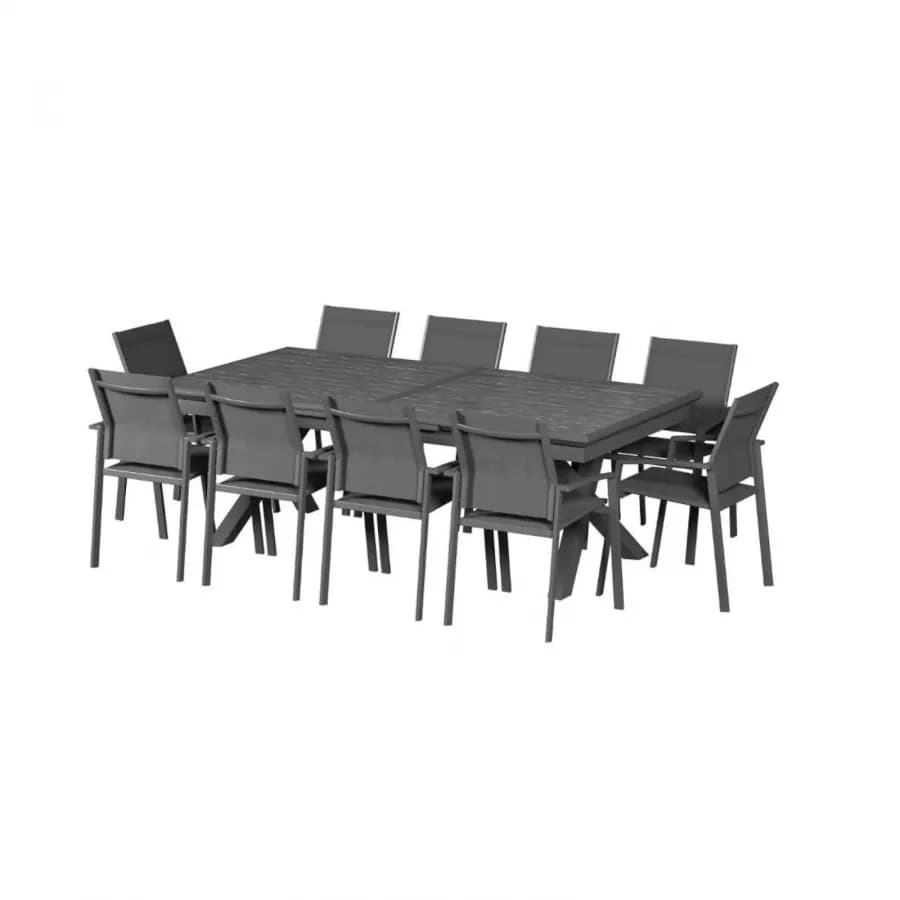 Tavolo allungabile da esterno 250/330x113 cm in alluminio grafite con top a doghe effetto legno - Jalime