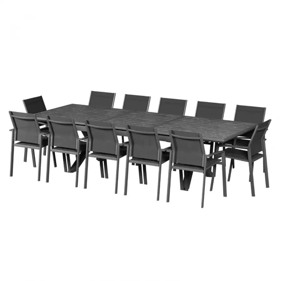 Tavolo allungabile da esterno 250/330x113 cm in alluminio grafite con top a doghe effetto legno - Jalime