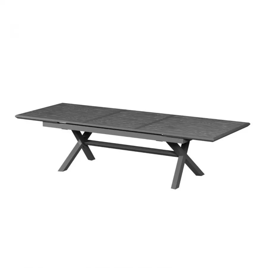 Tavolo allungabile da esterno 250/330x113 cm in alluminio grafite con top a doghe effetto legno - Jalime
