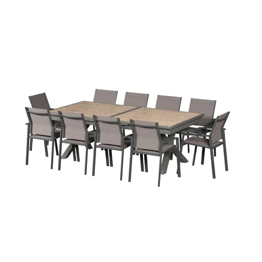 Tavolo allungabile da esterno 250/330x113 cm in alluminio miele con top a doghe effetto legno - Jalime