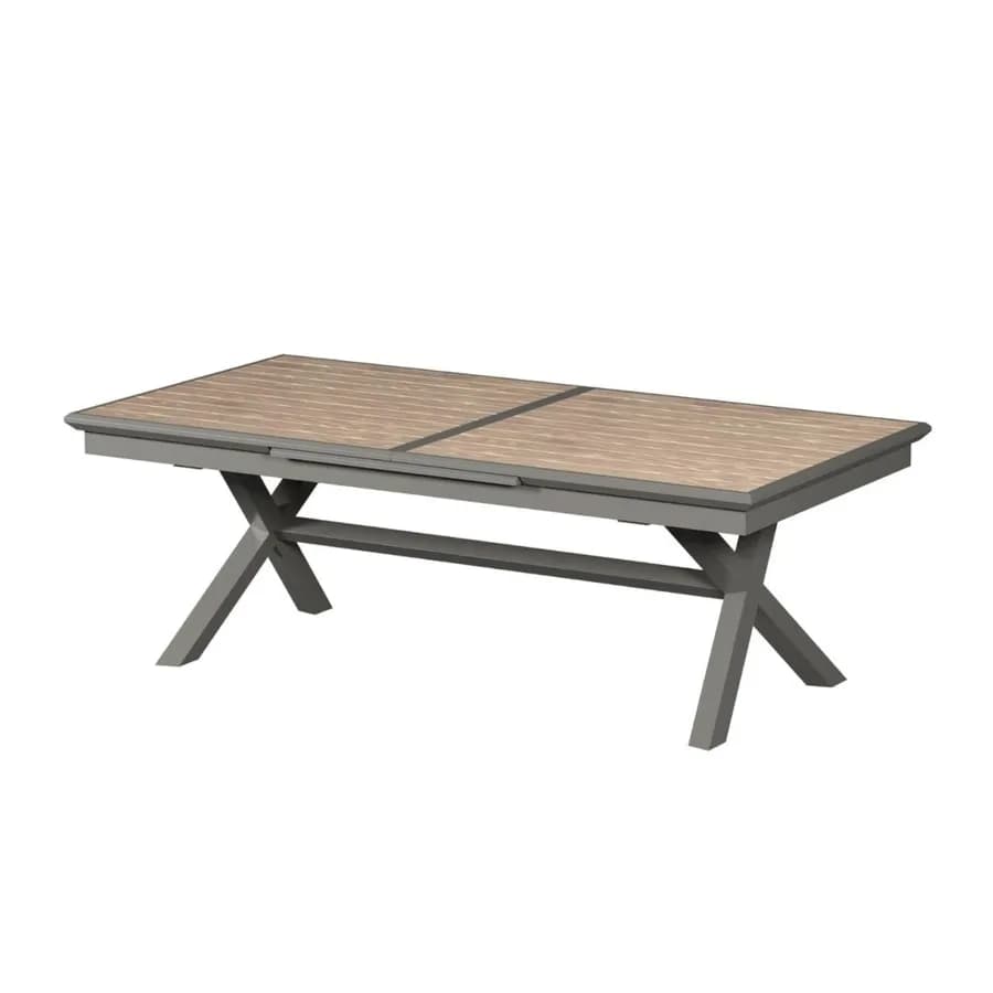 Tavolo allungabile da esterno 250/330x113 cm in alluminio miele con top a doghe effetto legno - Jalime