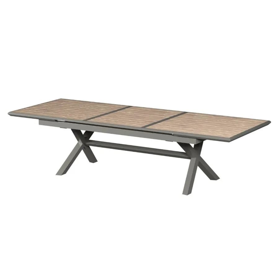 Tavolo allungabile da esterno 250/330x113 cm in alluminio miele con top a doghe effetto legno - Jalime