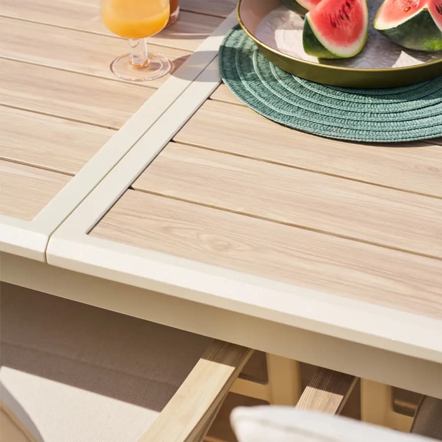 Tavolo allungabile da esterno 220/280x113 cm in alluminio beige con top a doghe effetto legno - Jalime