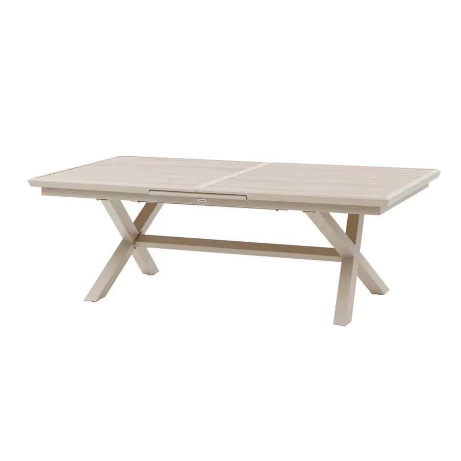 Tavolo allungabile da esterno 220/280x113 cm in alluminio beige con top a doghe effetto legno - Jalime