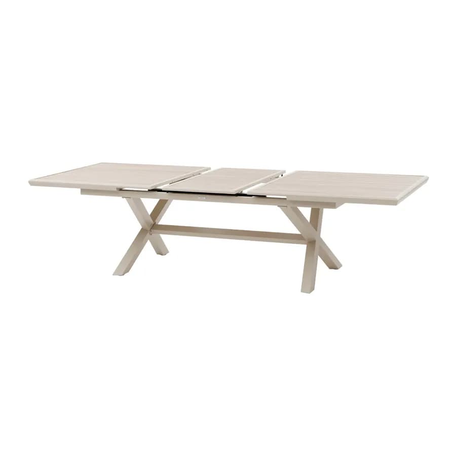 Tavolo allungabile da esterno 220/280x113 cm in alluminio beige con top a doghe effetto legno - Jalime