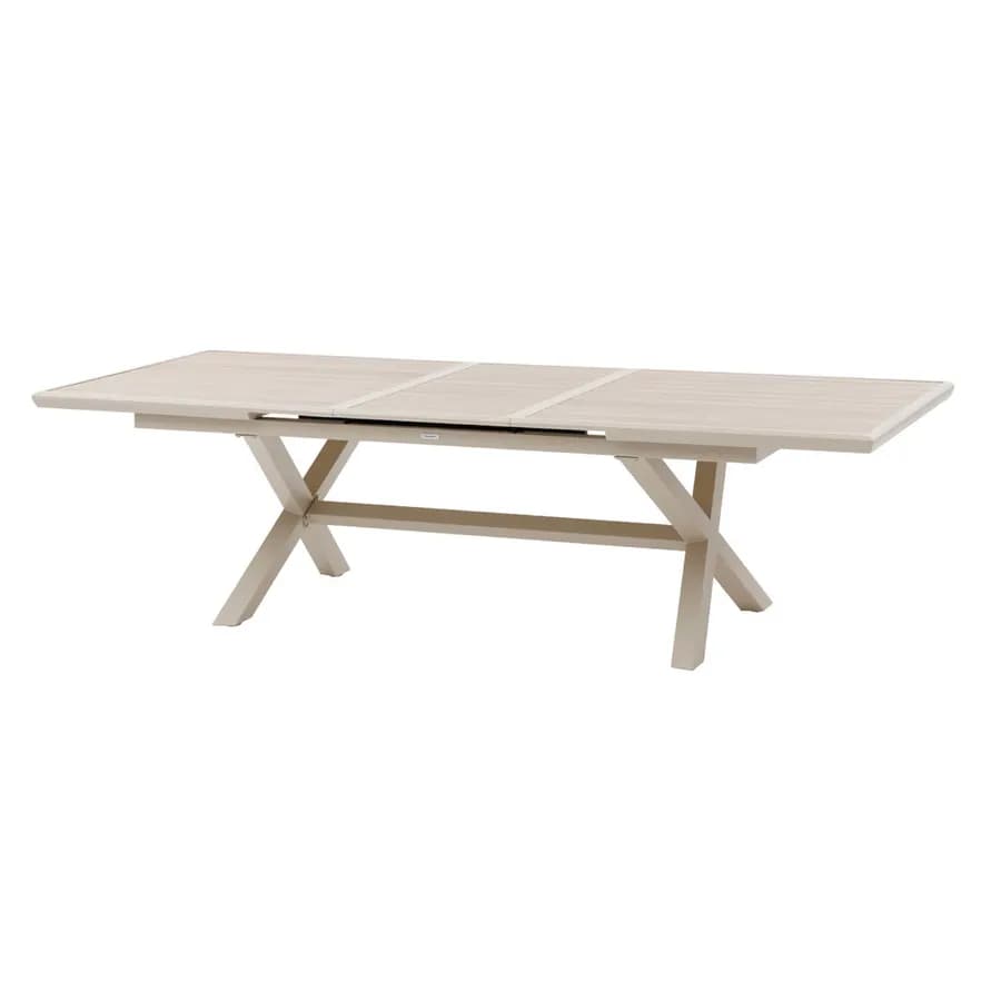 Tavolo allungabile da esterno 220/280x113 cm in alluminio beige con top a doghe effetto legno - Jalime