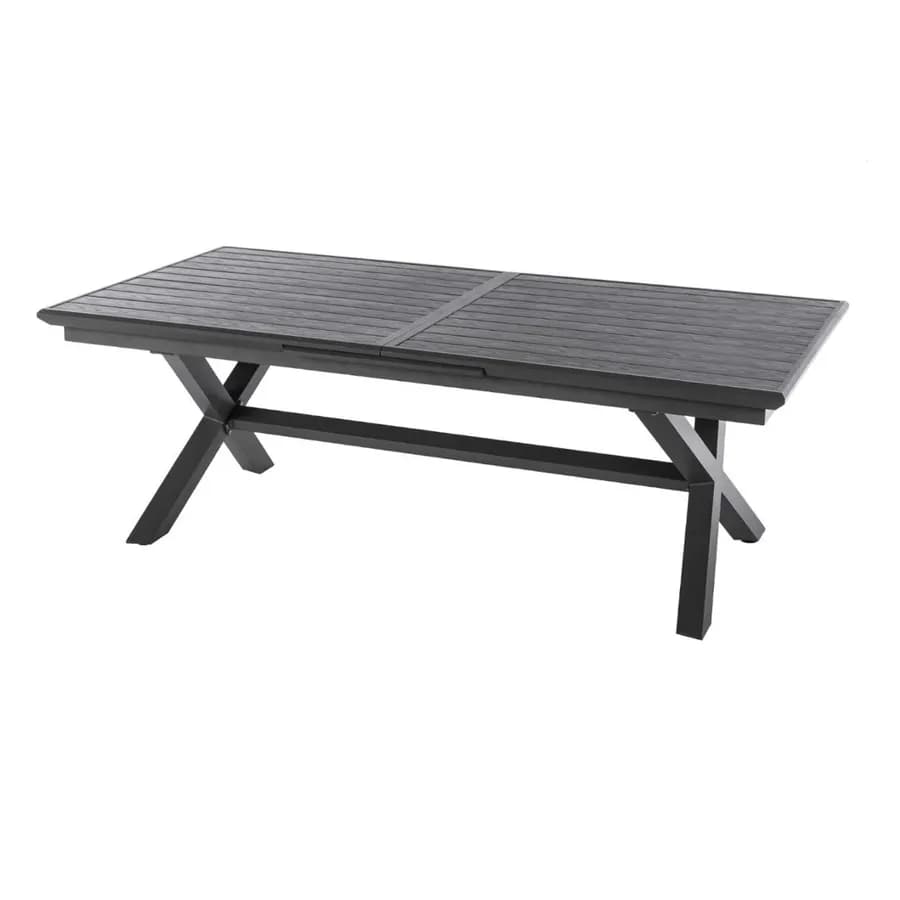 Tavolo allungabile da esterno 220/280x113 cm in alluminio grafite con top a doghe effetto legno - Jalime