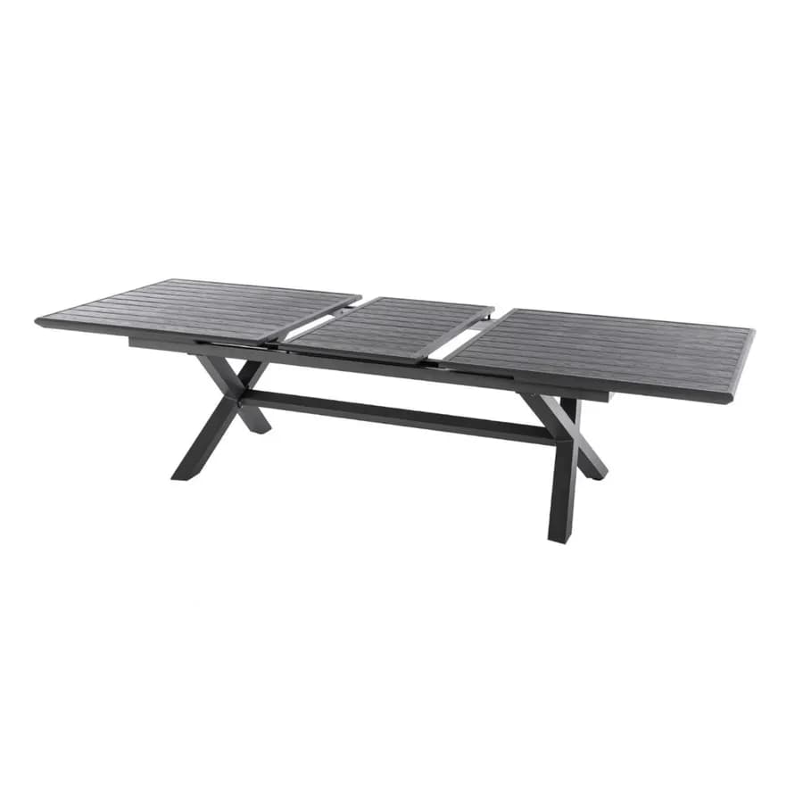 Tavolo allungabile da esterno 220/280x113 cm in alluminio grafite con top a doghe effetto legno - Jalime
