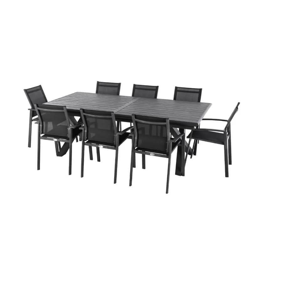 Tavolo allungabile da esterno 220/280x113 cm in alluminio grafite con top a doghe effetto legno - Jalime