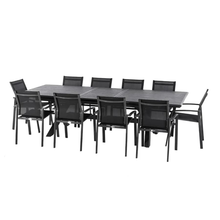 Tavolo allungabile da esterno 220/280x113 cm in alluminio grafite con top a doghe effetto legno - Jalime