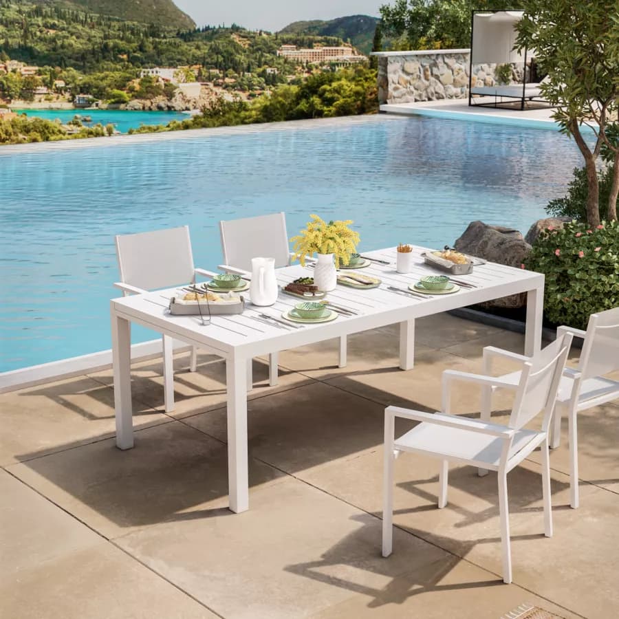 Tavolo da pranzo allungabile 200/300x100 cm in alluminio bianco - Carioca