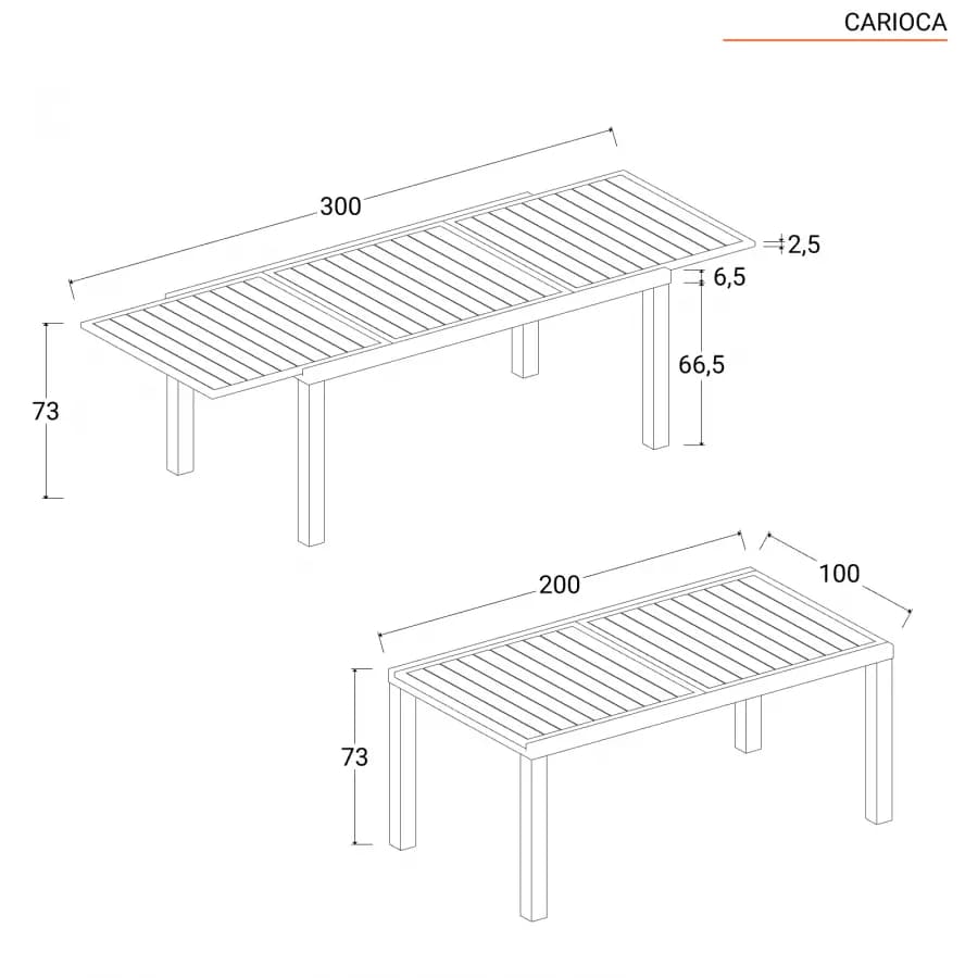 Tavolo da pranzo allungabile 200/300x100 cm in alluminio bianco - Carioca