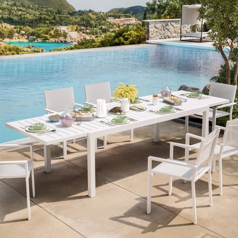 Tavolo da pranzo allungabile 200/300x100 cm in alluminio bianco - Carioca