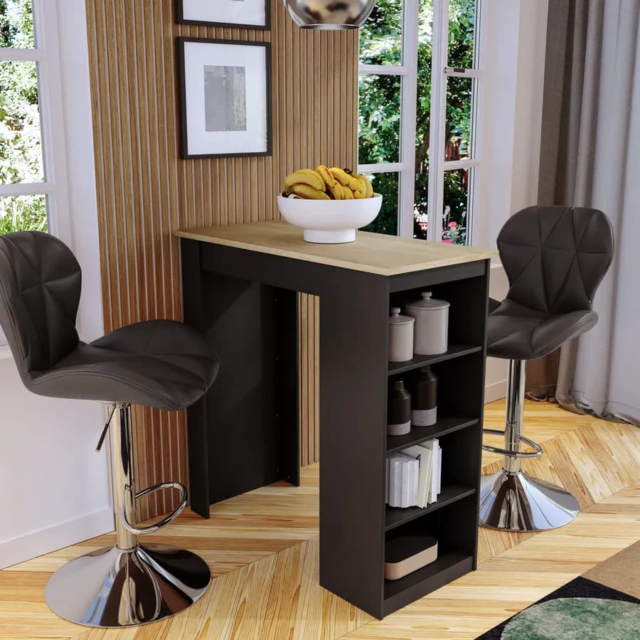 Penisola cucina 117x54 cm in legno antracite con top rovere e vani laterali - Sizar