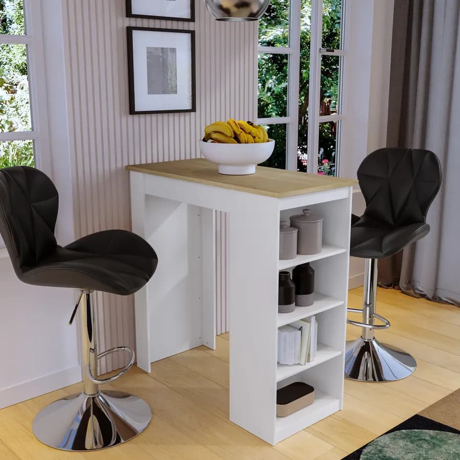 Penisola cucina 117x54 cm in legno bianco con top rovere e vani laterali - Sizar