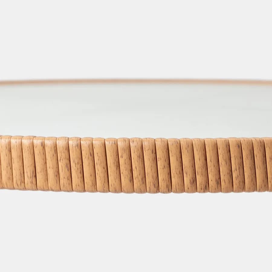 Tavolo alto da esterno rotondo 70 cm in acciaio bianco polyrattan naturale e top in vetro - Griel