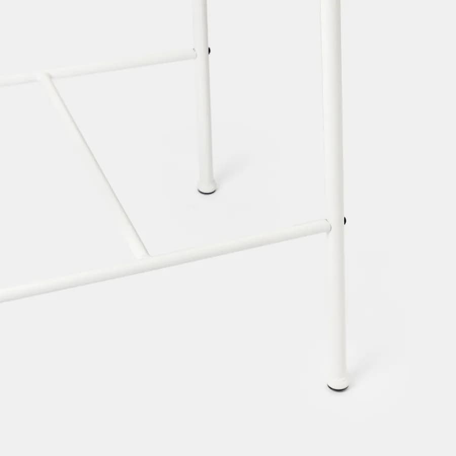 Tavolo alto da esterno rotondo 70 cm in acciaio bianco polyrattan naturale e top in vetro - Griel