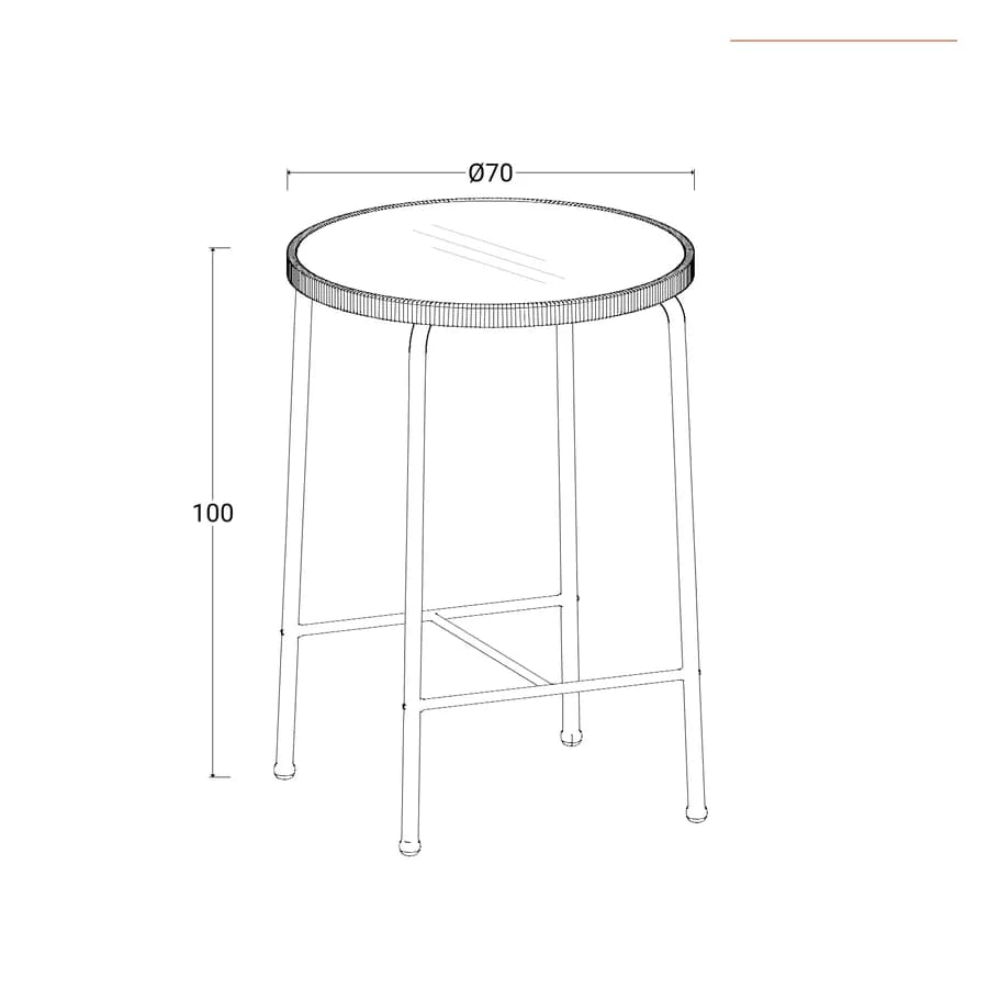 Tavolo alto da esterno rotondo 70 cm in acciaio bianco polyrattan naturale e top in vetro - Griel