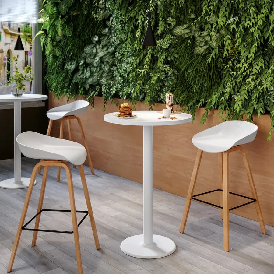 Tavolo alto rotondo 60 cm top bianco con struttura in metallo bianco - Caio