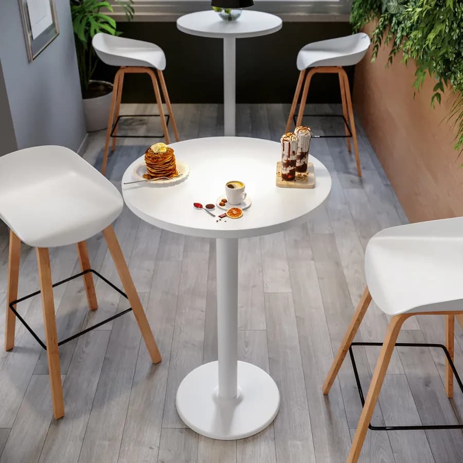 Tavolo alto rotondo 60 cm top bianco con struttura in metallo bianco - Caio