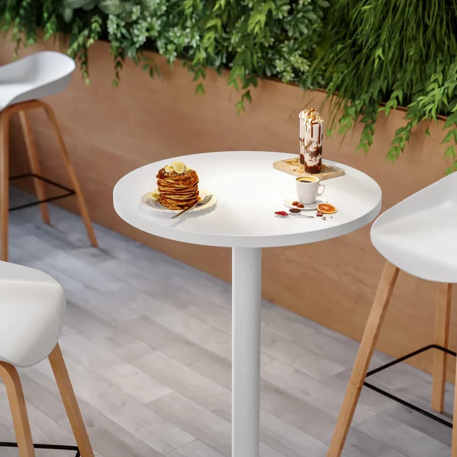 Tavolo alto rotondo 60 cm top bianco con struttura in metallo bianco - Caio