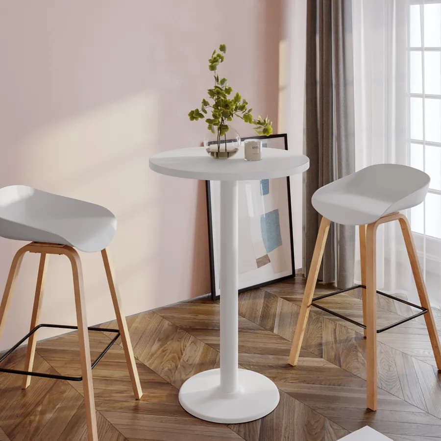 Tavolo alto rotondo 60 cm top bianco con struttura in metallo bianco - Caio