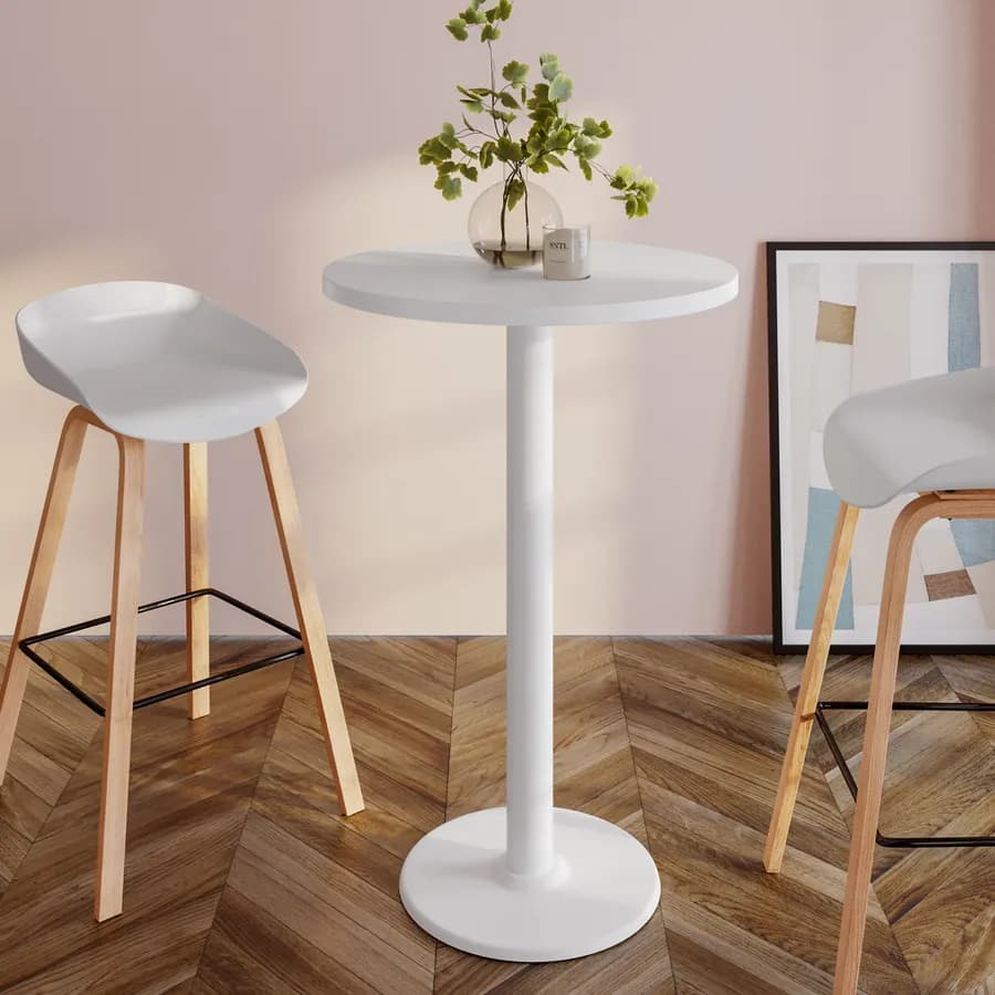 Tavolo alto rotondo 60 cm top bianco con struttura in metallo bianco - Caio