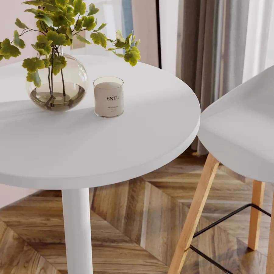 Tavolo alto rotondo 60 cm top bianco con struttura in metallo bianco - Caio