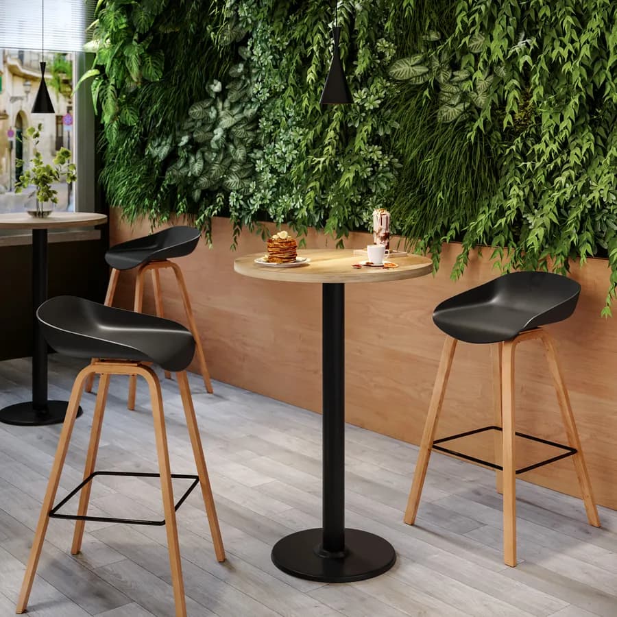 Tavolo alto rotondo 60 cm con piano rovere e struttura in metallo nero - Caio