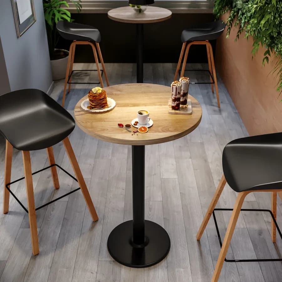 Tavolo alto rotondo 60 cm con piano rovere e struttura in metallo nero - Caio