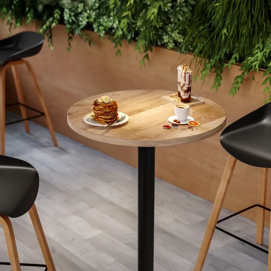Tavolo alto rotondo 60 cm con piano rovere e struttura in metallo nero - Caio