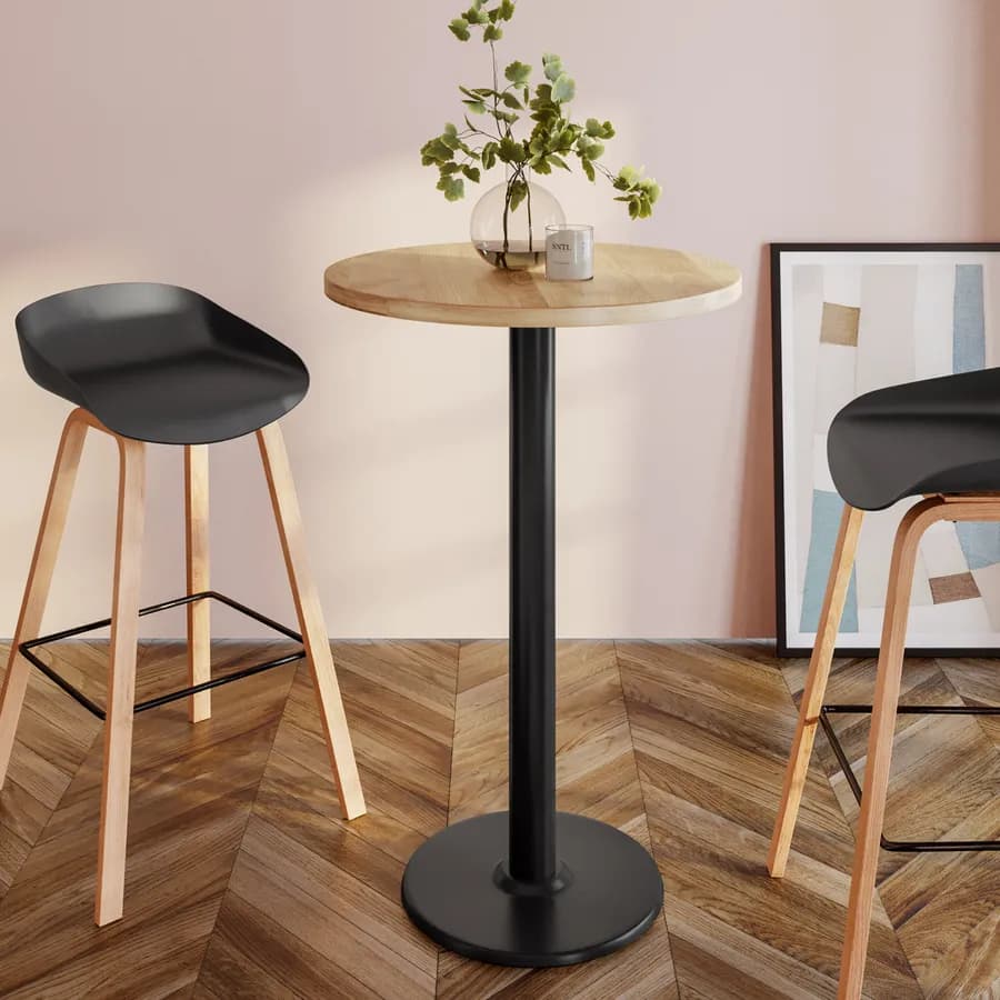 Tavolo alto rotondo 60 cm con piano rovere e struttura in metallo nero - Caio