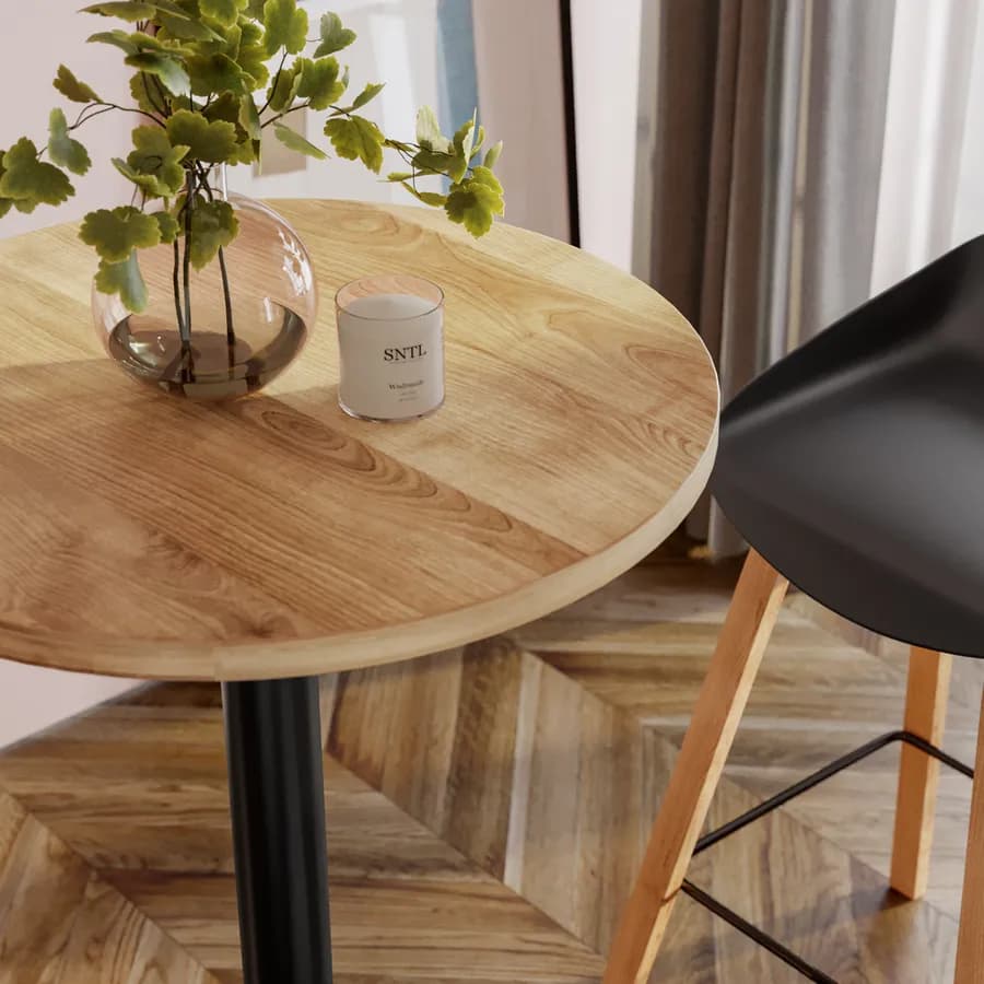 Tavolo alto rotondo 60 cm con piano rovere e struttura in metallo nero - Caio