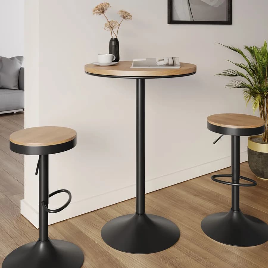 Tavolo alto rotondo 70 cm piano in rovere e metallo nero - Dynamo