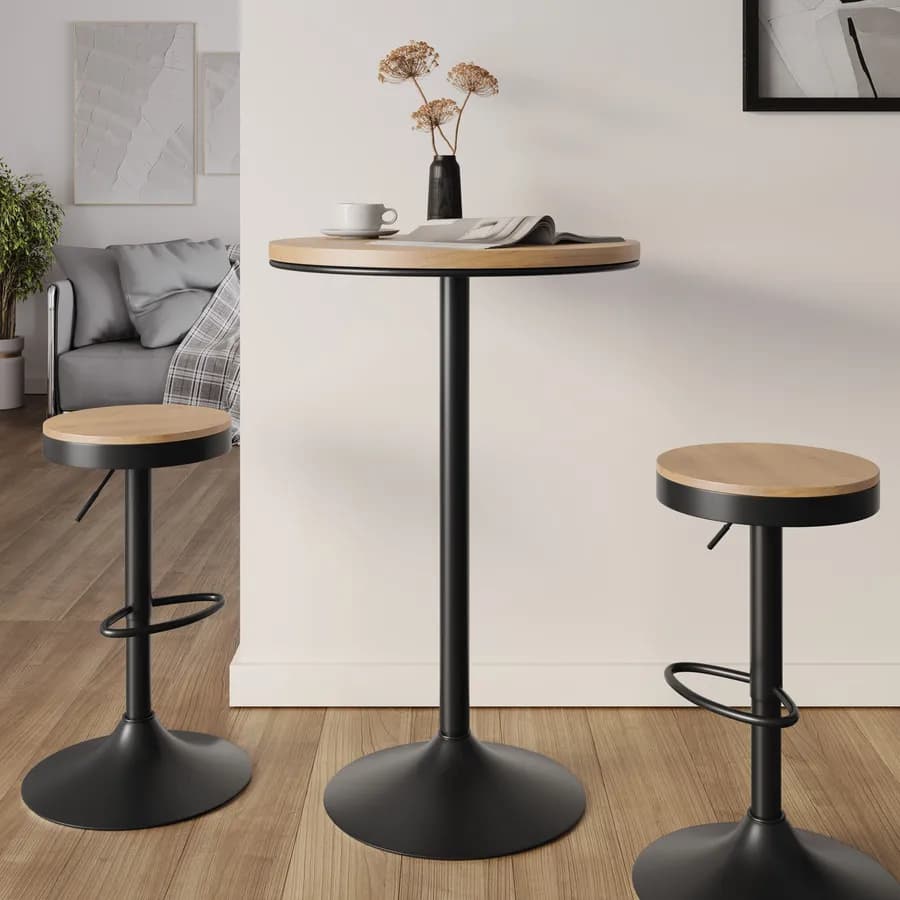 Tavolo alto rotondo 70 cm piano in rovere e metallo nero - Dynamo