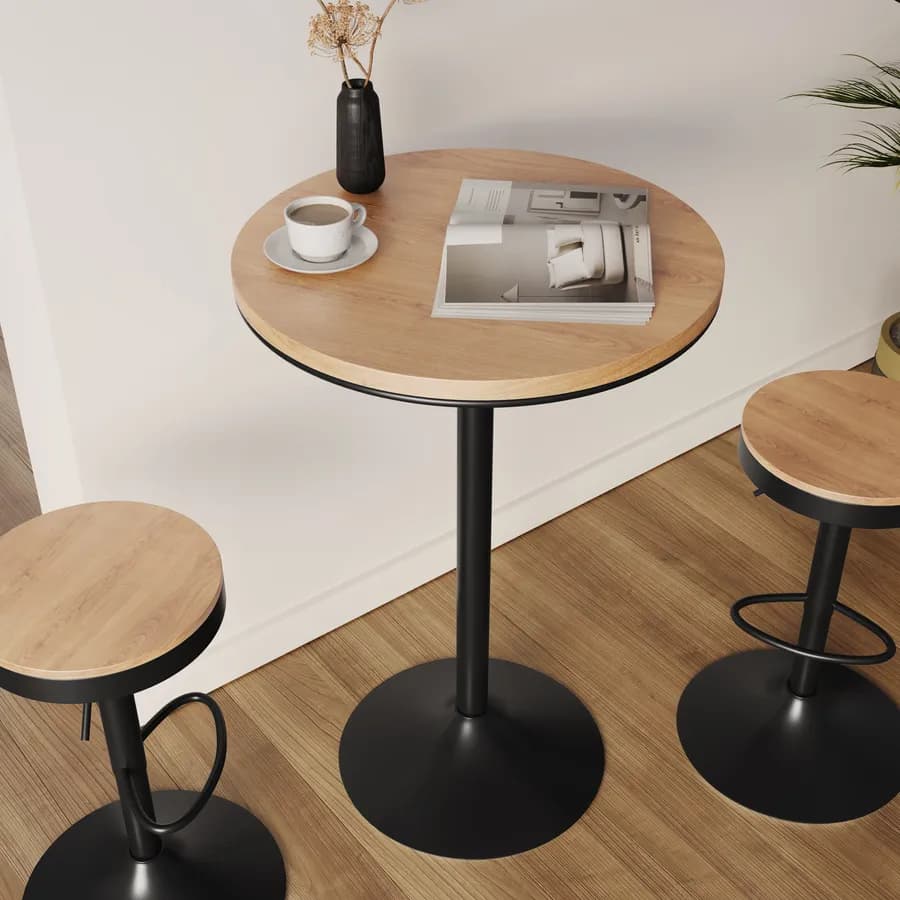 Tavolo alto rotondo 70 cm piano in rovere e metallo nero - Dynamo